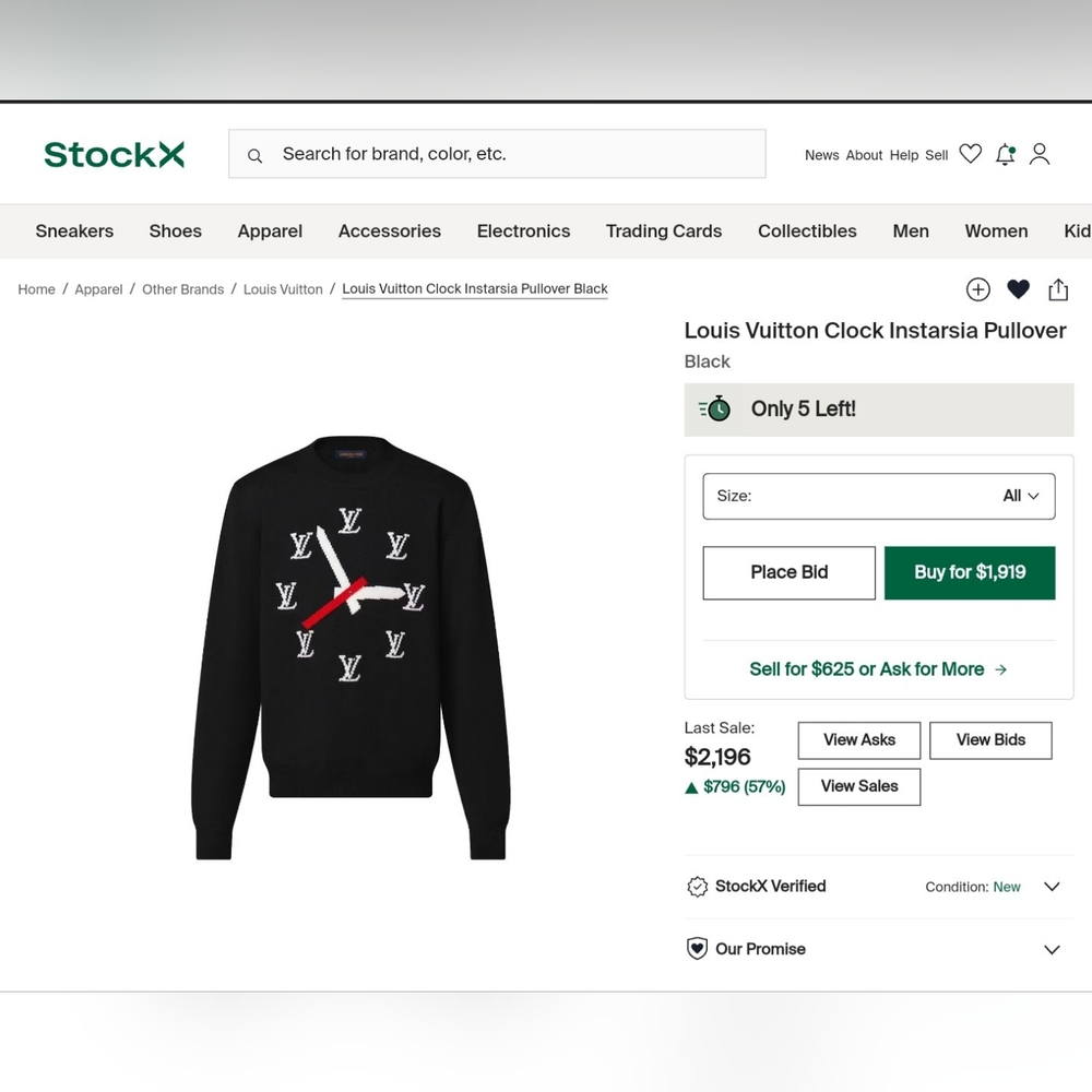 Louis Vuitton Clock Sweater Size Small